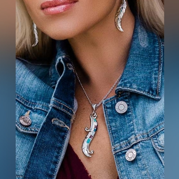 MONTANA SILVERSMITHS DREAMWEAVER FEATHER NECKLACE New! - Picture 5 of 5